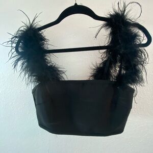 More to Come -  Black Feathered Crop Top